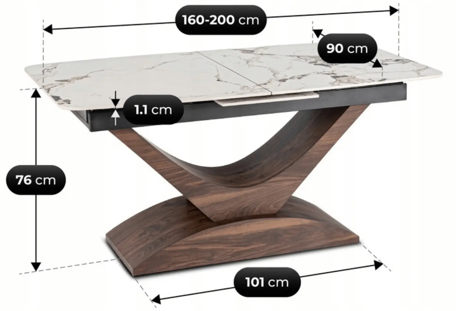 Стол раскладной Mebel Elite Alicante 160/200 (White Marble/Walnut) - 10