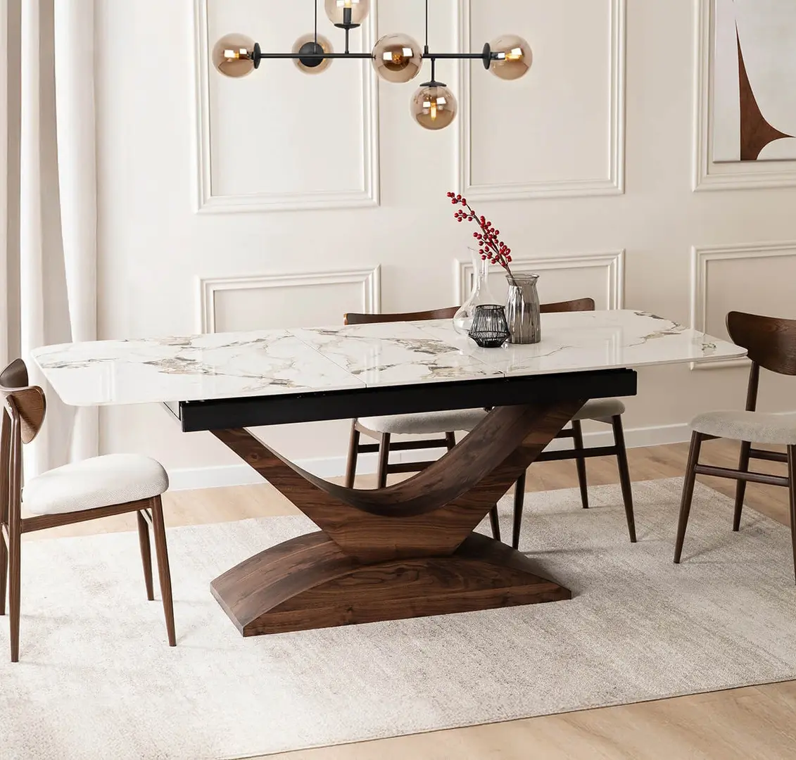 Стол раскладной Mebel Elite Alicante 160/200 (White Marble/Walnut)