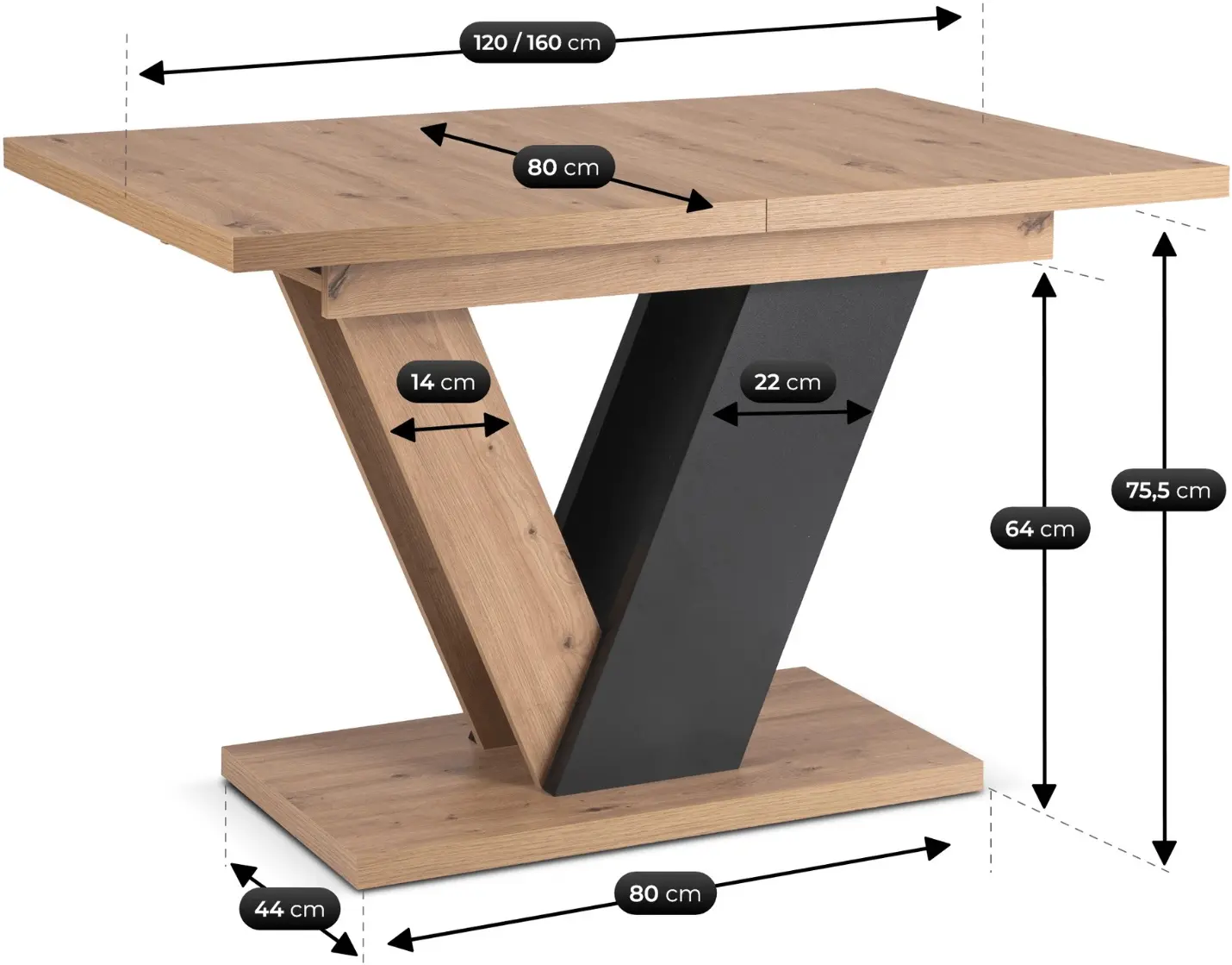 Стол раскладной Mebel Elite Clark 120/160 (Artisan Oak/Black) - 7