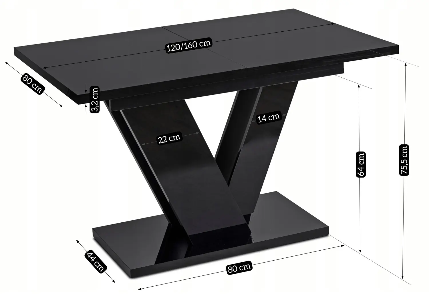 Masa extensibila Mebel Elite Clark 120/160 (Black Gloss) - 6