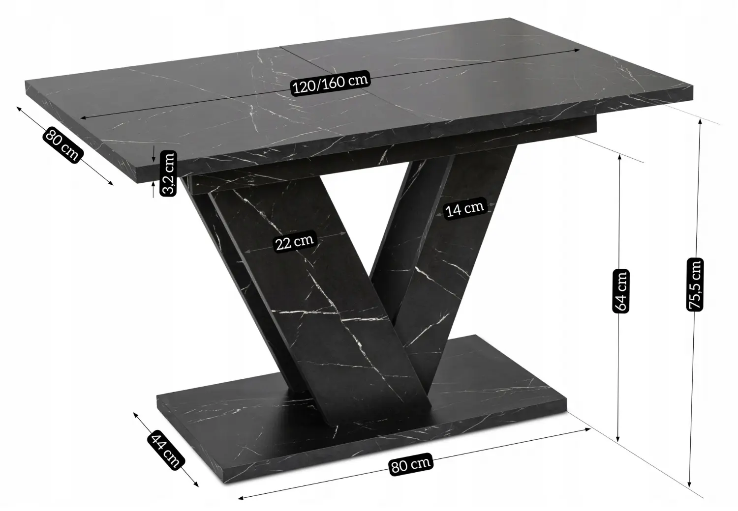 Masa extensibila Mebel Elite Clark 120/160 (Black Marble)