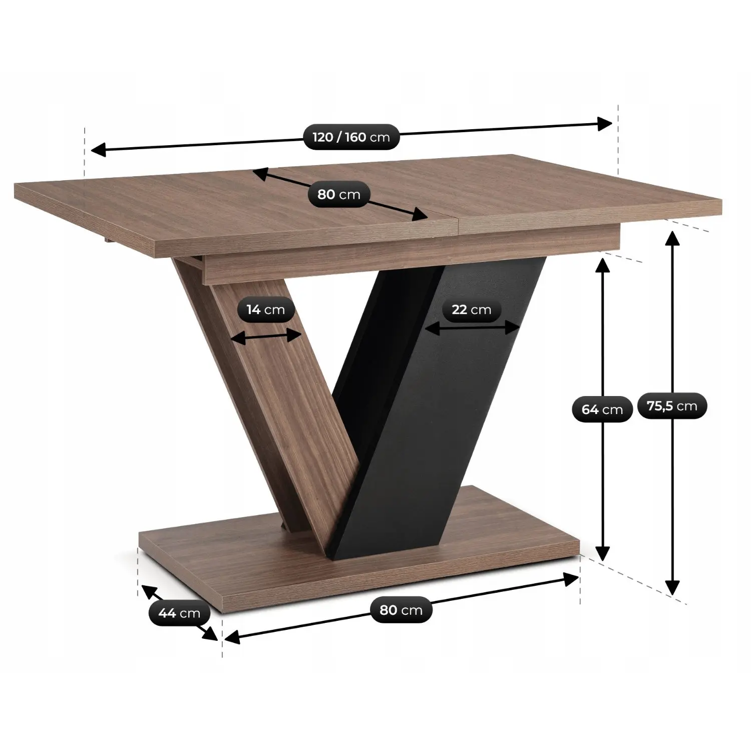 Стол раскладной Mebel Elite Clark 120-160 (Walnut/Black) - 10