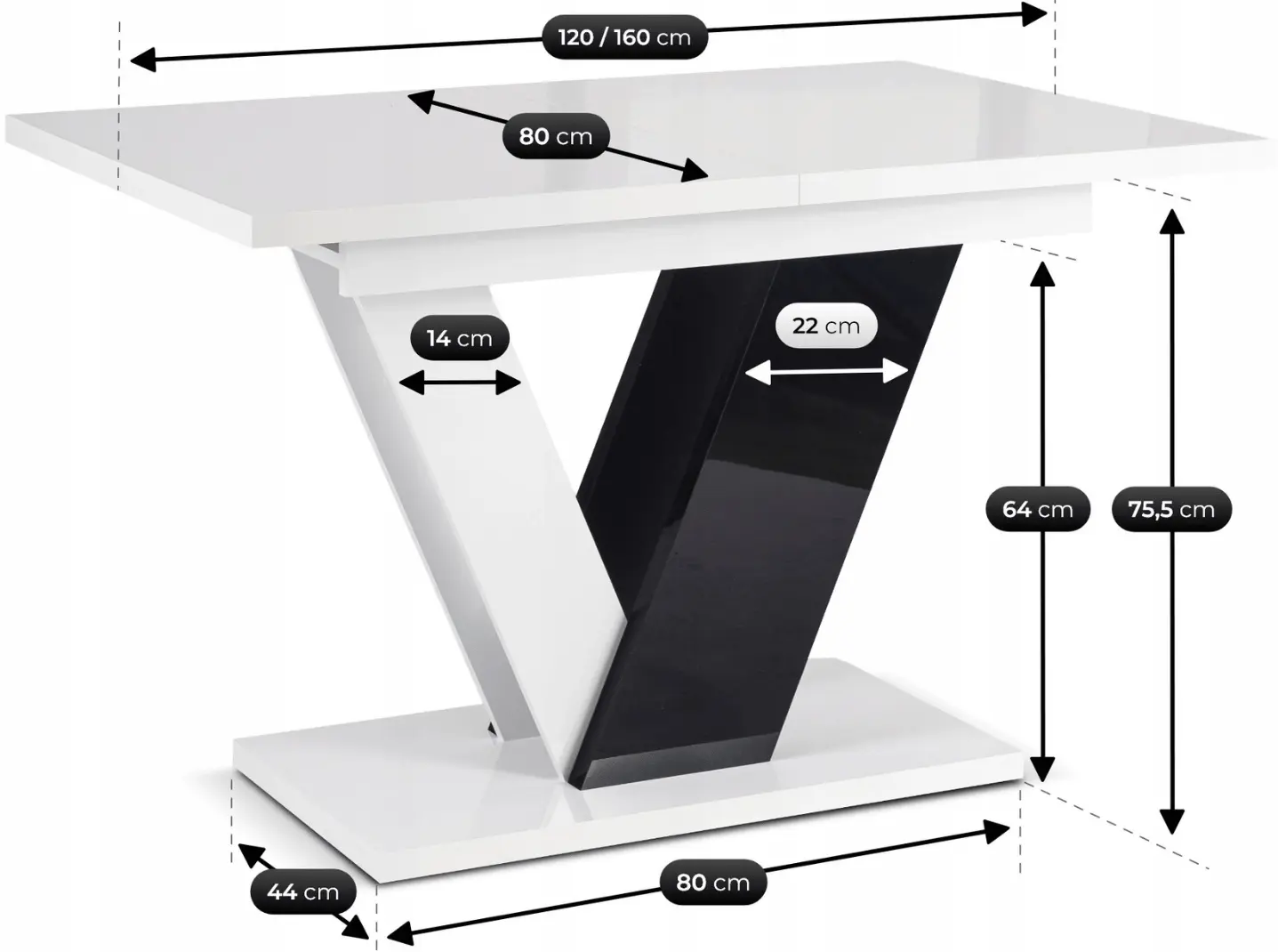 Стол раскладной Mebel Elite Clark 120/160 (White/Black) - 9