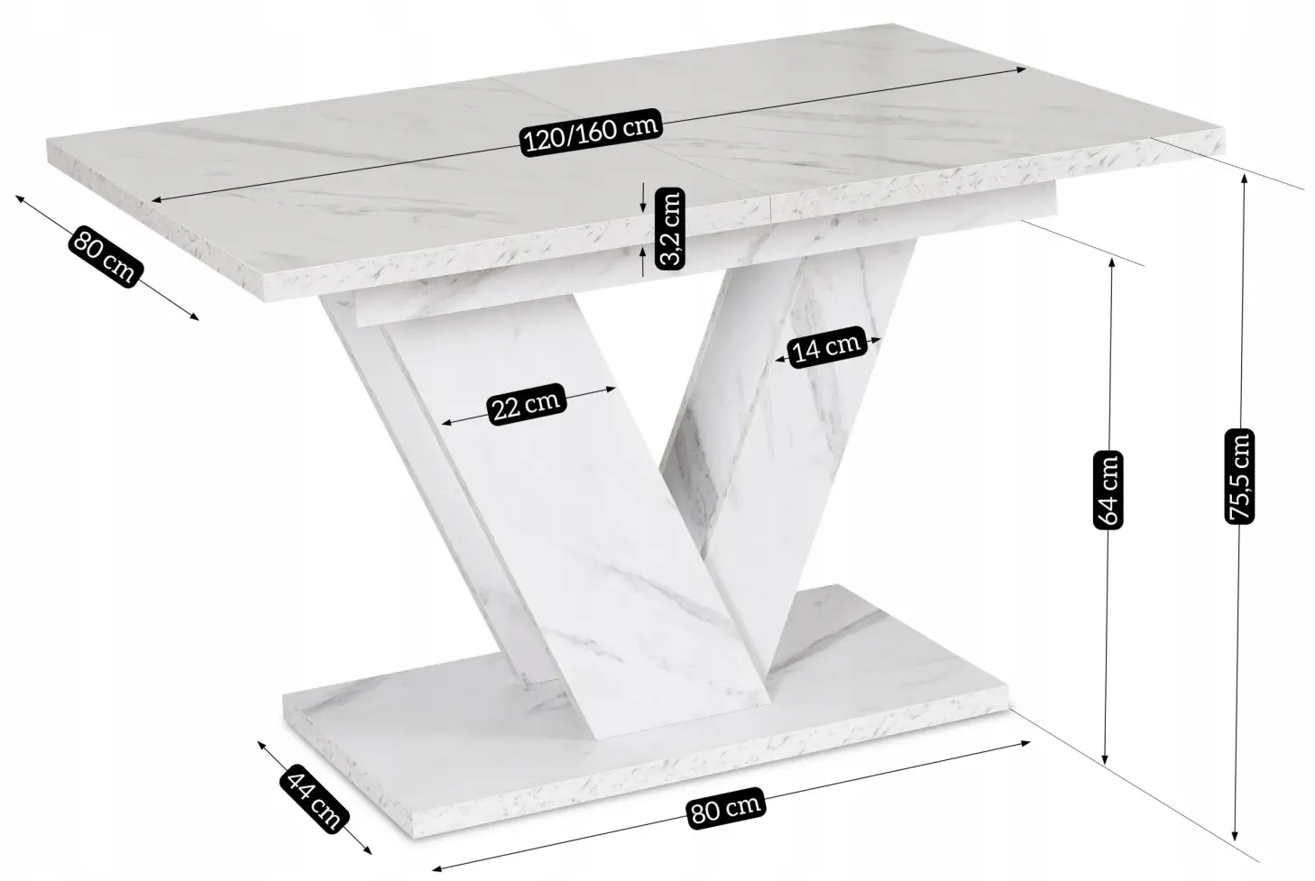 Стол раскладной Mebel Elite Clark 120/160 (White Marble)