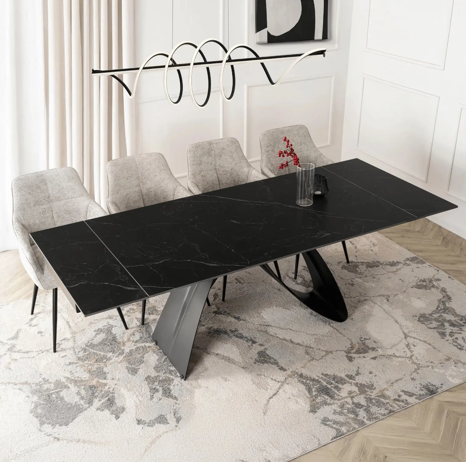 Стол раскладной Mebel Elite Devon 160/220 (Black Marble/Black) - 7