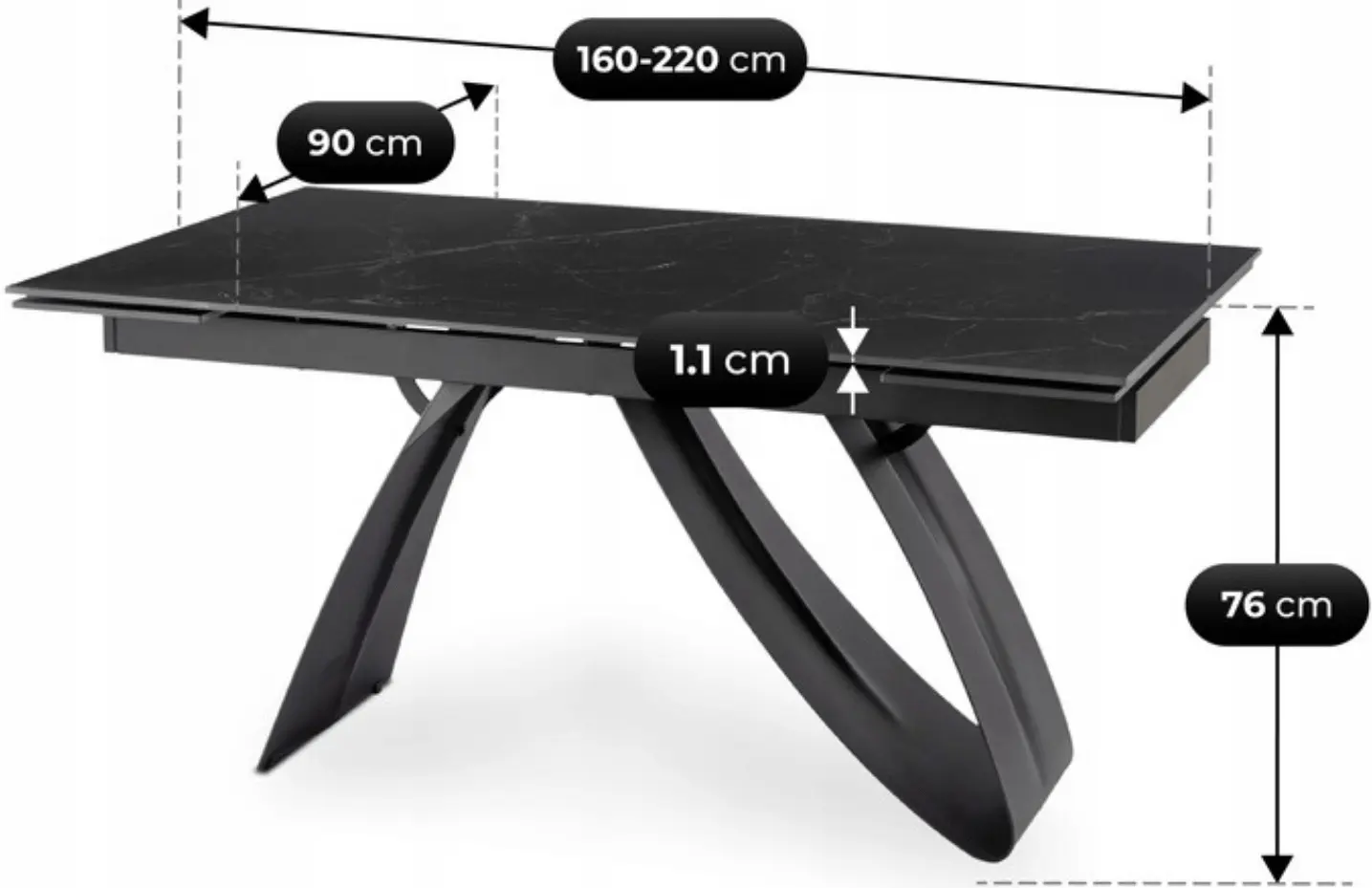 Стол раскладной Mebel Elite Devon 160/220 (Black Marble/Black) - 8