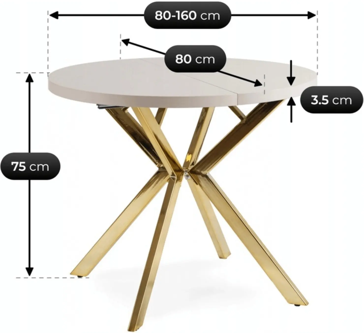 Стол раскладной Mebel Elite Dorian 80/160 (Cashmere/Gold) - 10