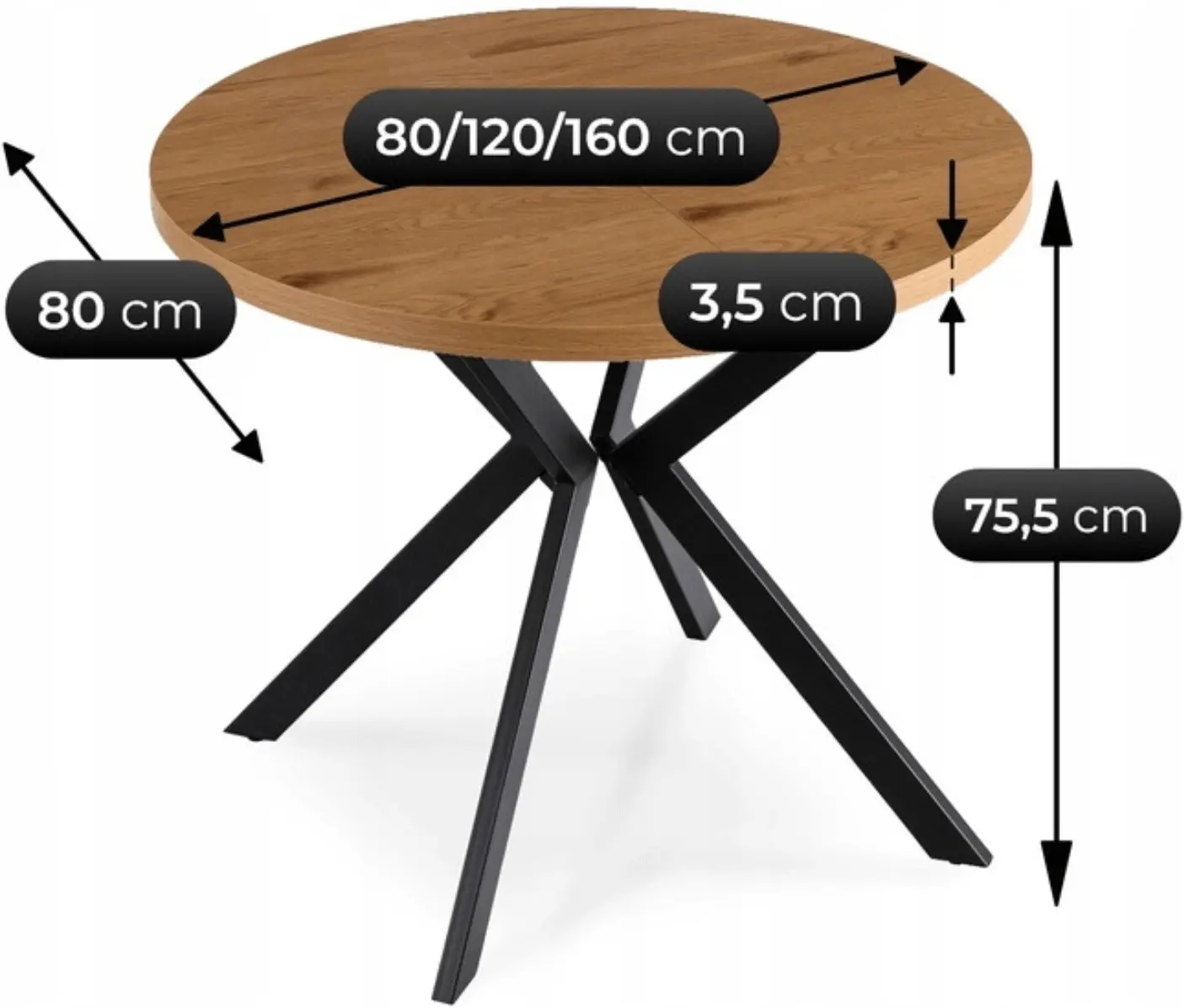 Стол раскладной Mebel Elite Dorian 80/160 (Golden Oak/Black) - 8