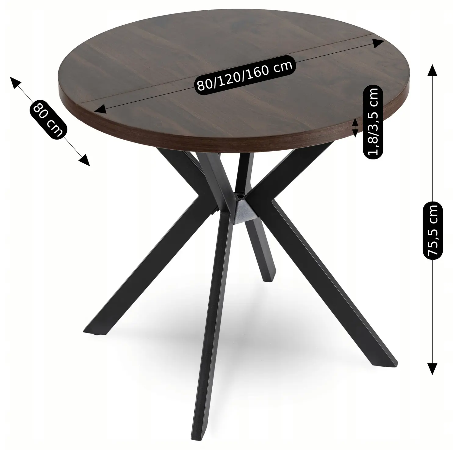 Стол раскладной Mebel Elite Dorian 80-160 (Walnut/Black)