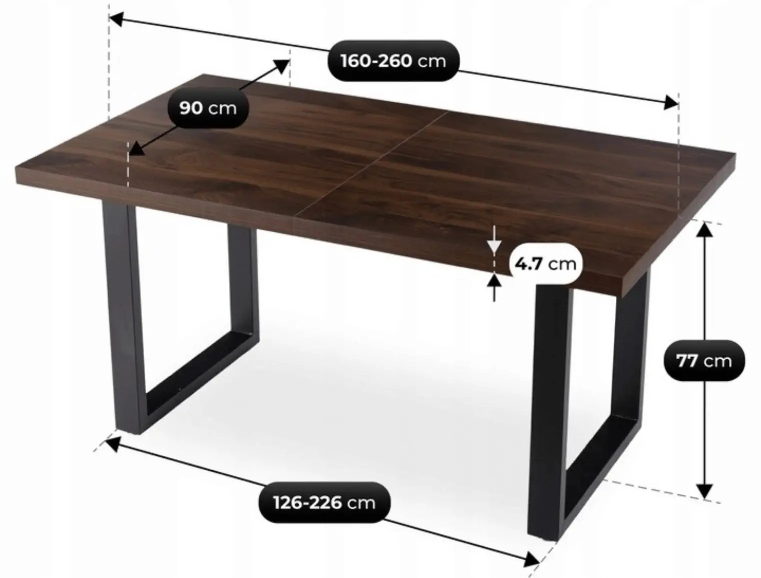 Стол раскладной Mebel Elite Edwin 160/260 (Walnut/Black) - 7
