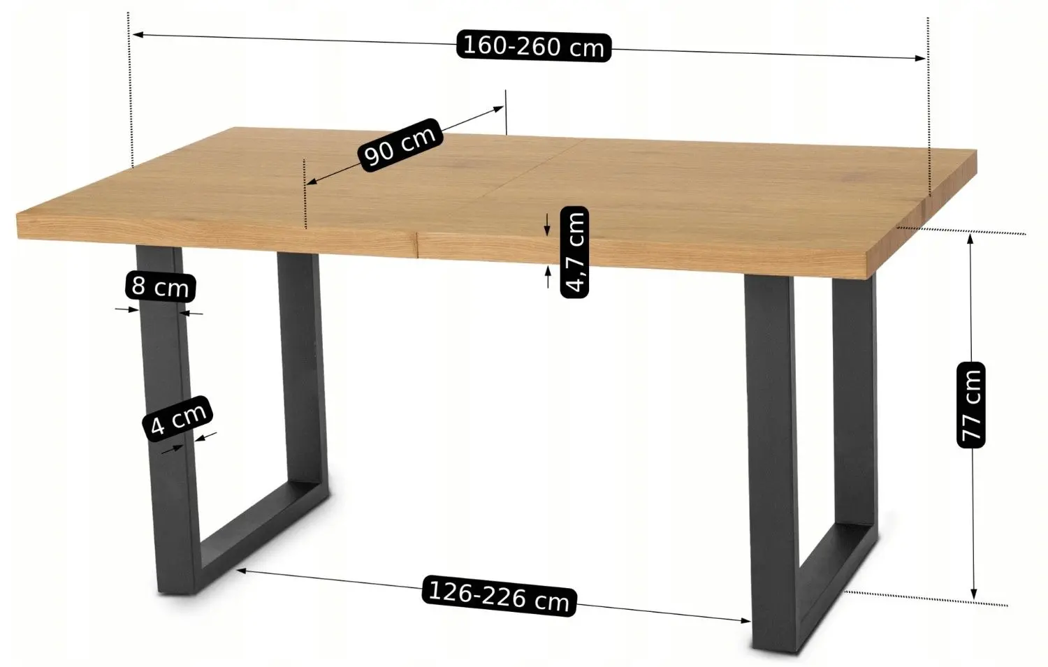 Masa extensibila Mebel Elite Edwin 160/260x77 (Craft Oak Golden/Black) - 2