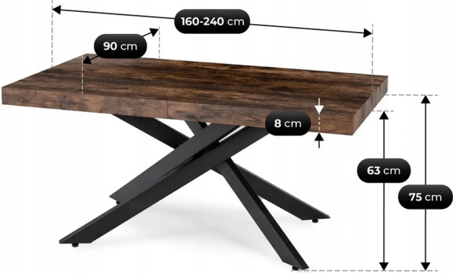 Стол раскладной Mebel Elite Hampton 160/240 (Rustic Oak/Black) - 6