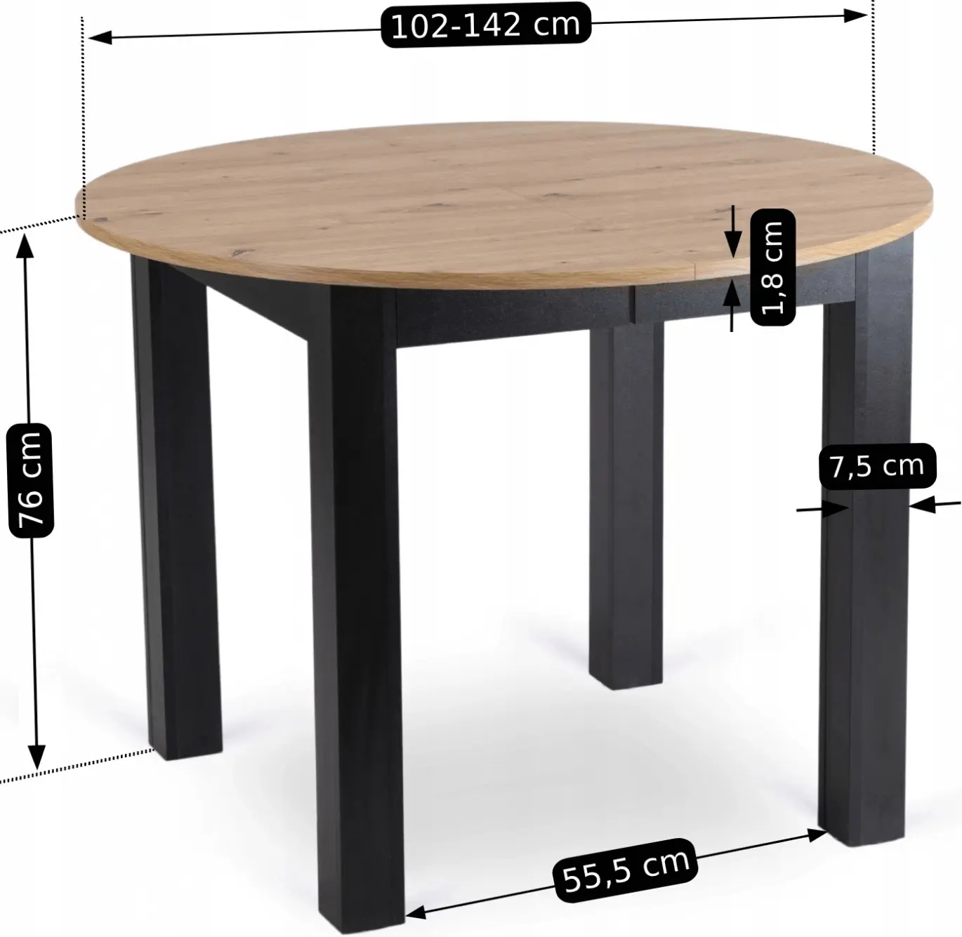 Стол раскладной Mebel Elite Harry 102/142 (Artisan Oak/Black) - 6