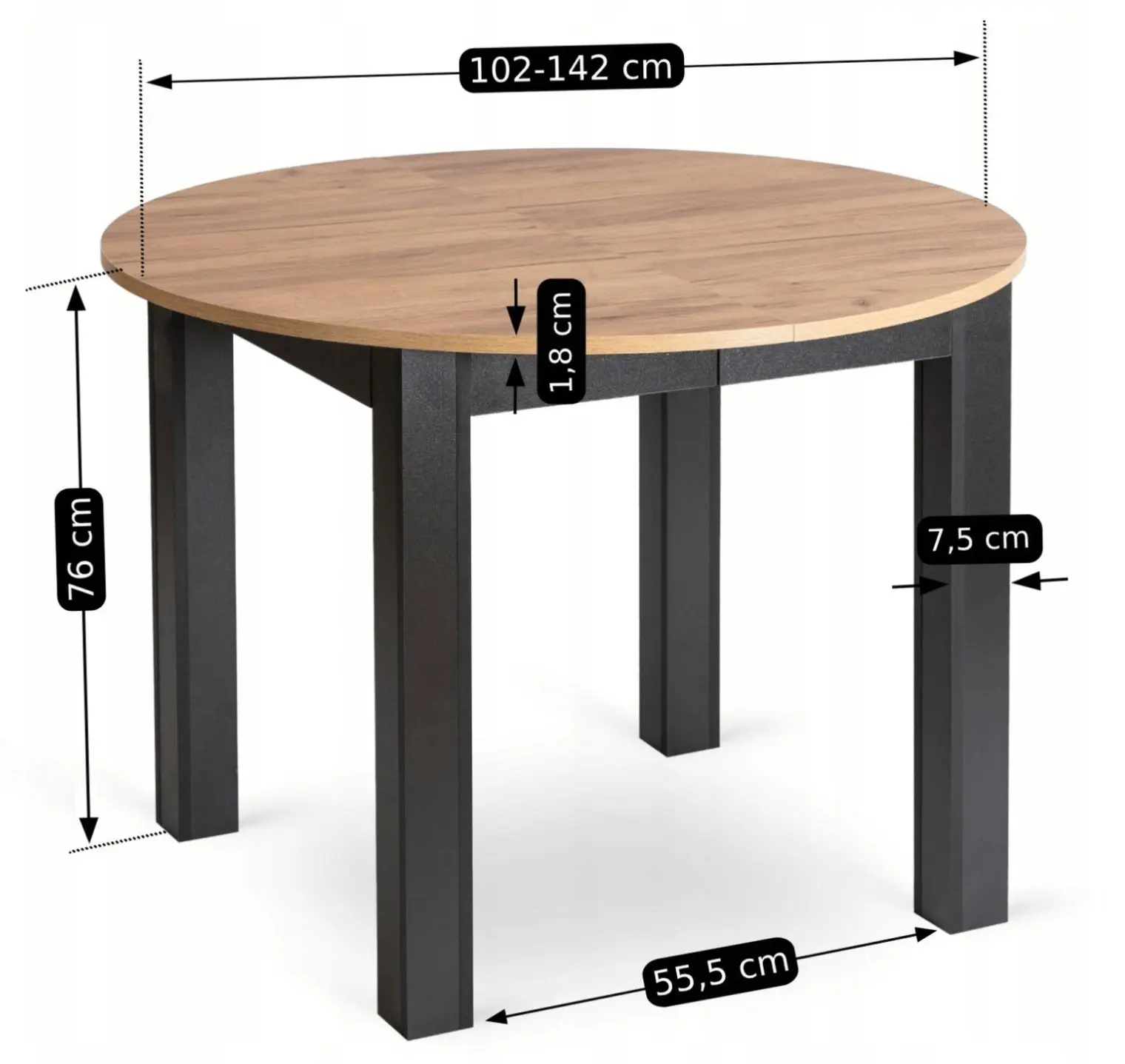Стол раскладной Mebel Elite Harry 102/142 (Craft Oak/Black)