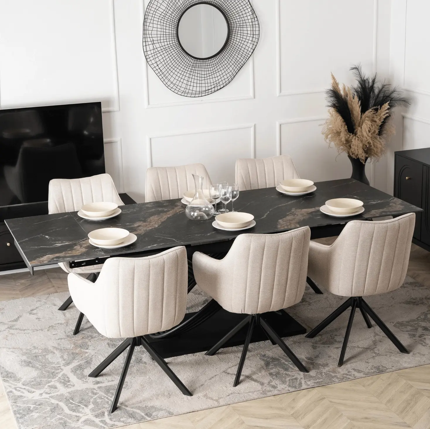Стол раскладной Mebel Elite Ibiza 160/240 (Black Marble/Black) - 6