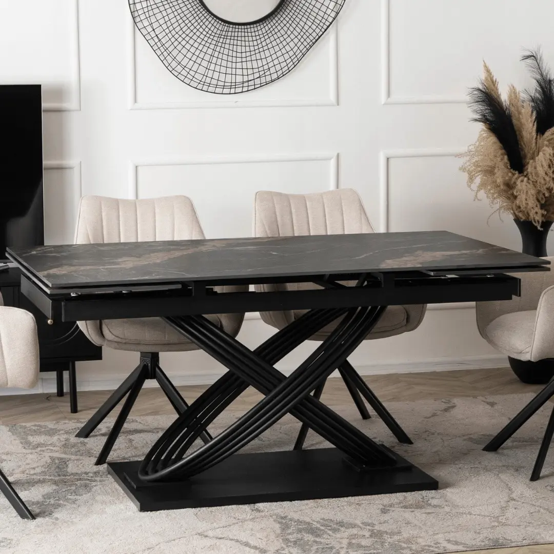 Стол раскладной Mebel Elite Ibiza 160/240 (Black Marble/Black)