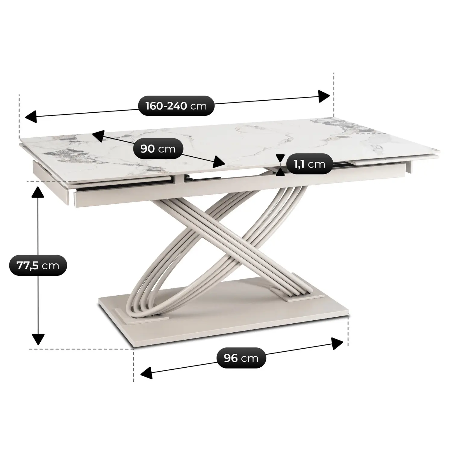 Masa extensibila Mebel Elite Ibiza 160-240 (White Marble/Cashmere) - 4