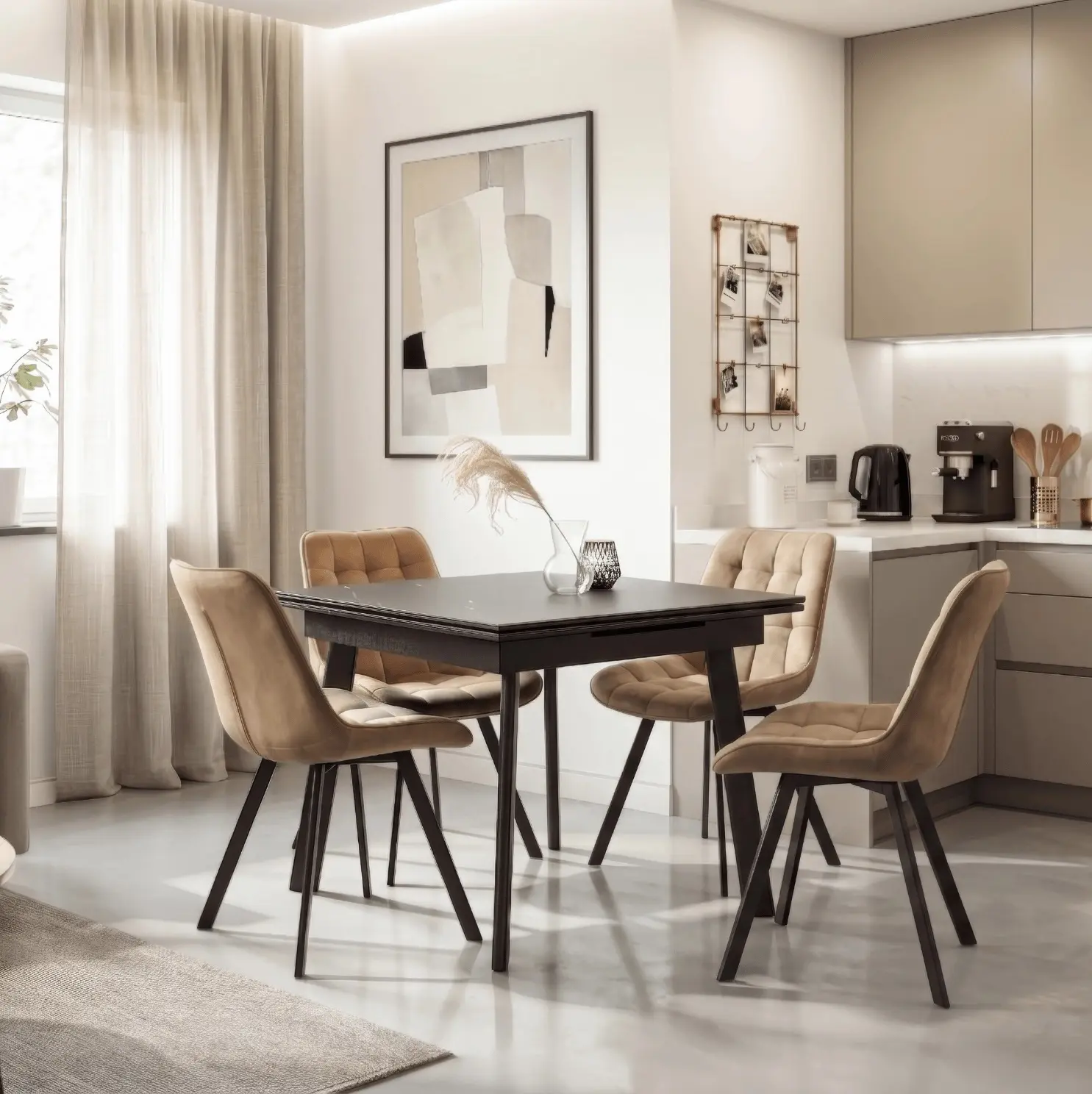 Стол раскладной Mebel Elite Lares 90/150 (Black Marble/Black) - 6