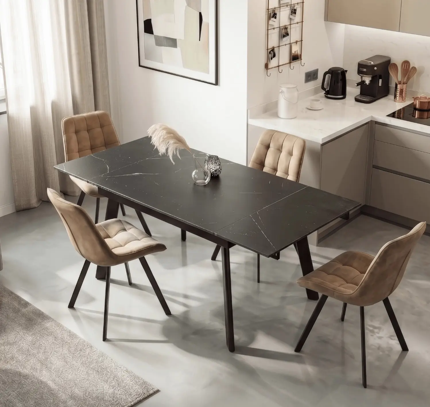 Стол раскладной Mebel Elite Lares 90/150 (Black Marble/Black) - 7
