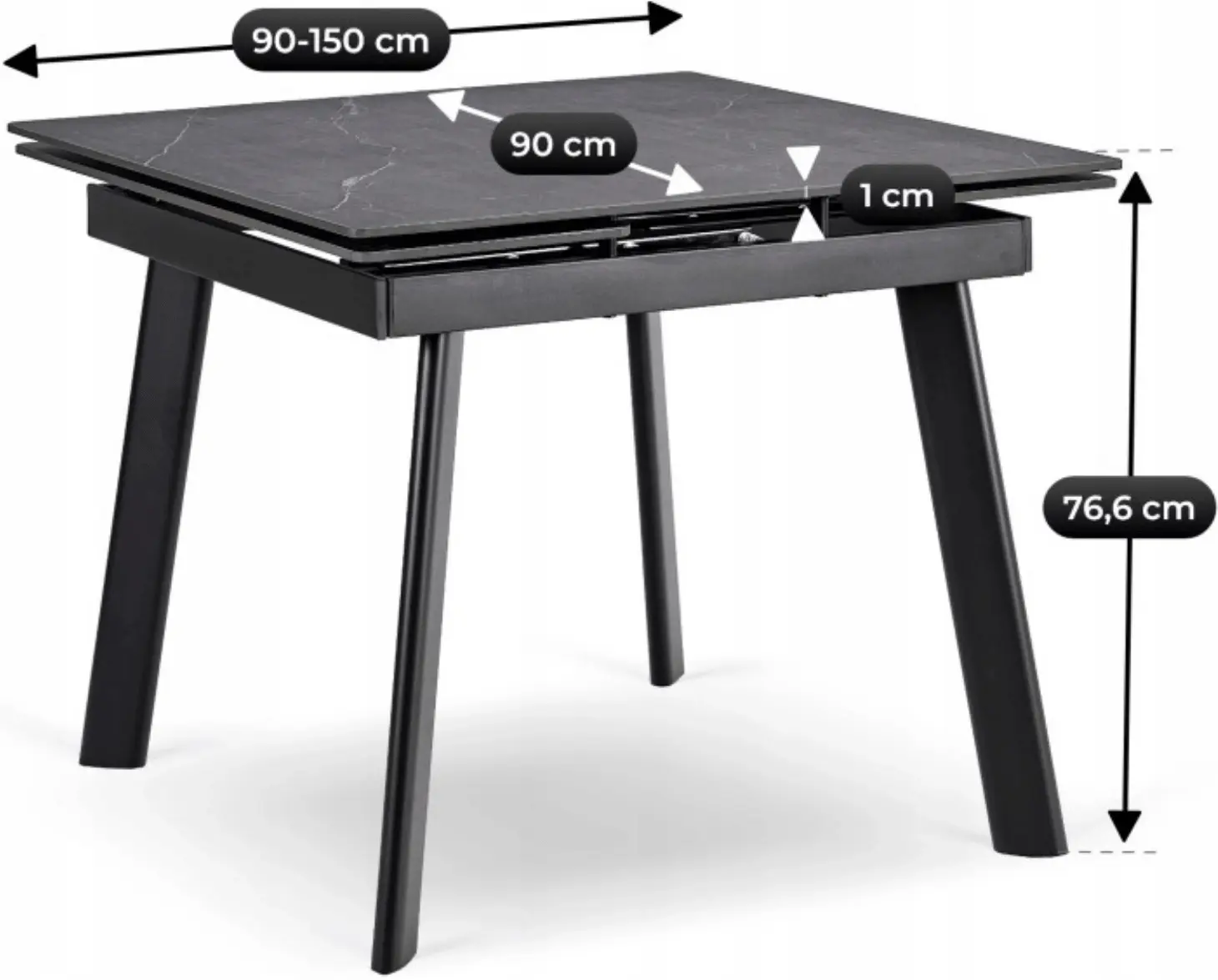 Стол раскладной Mebel Elite Lares 90/150 (Black Marble/Black) - 8