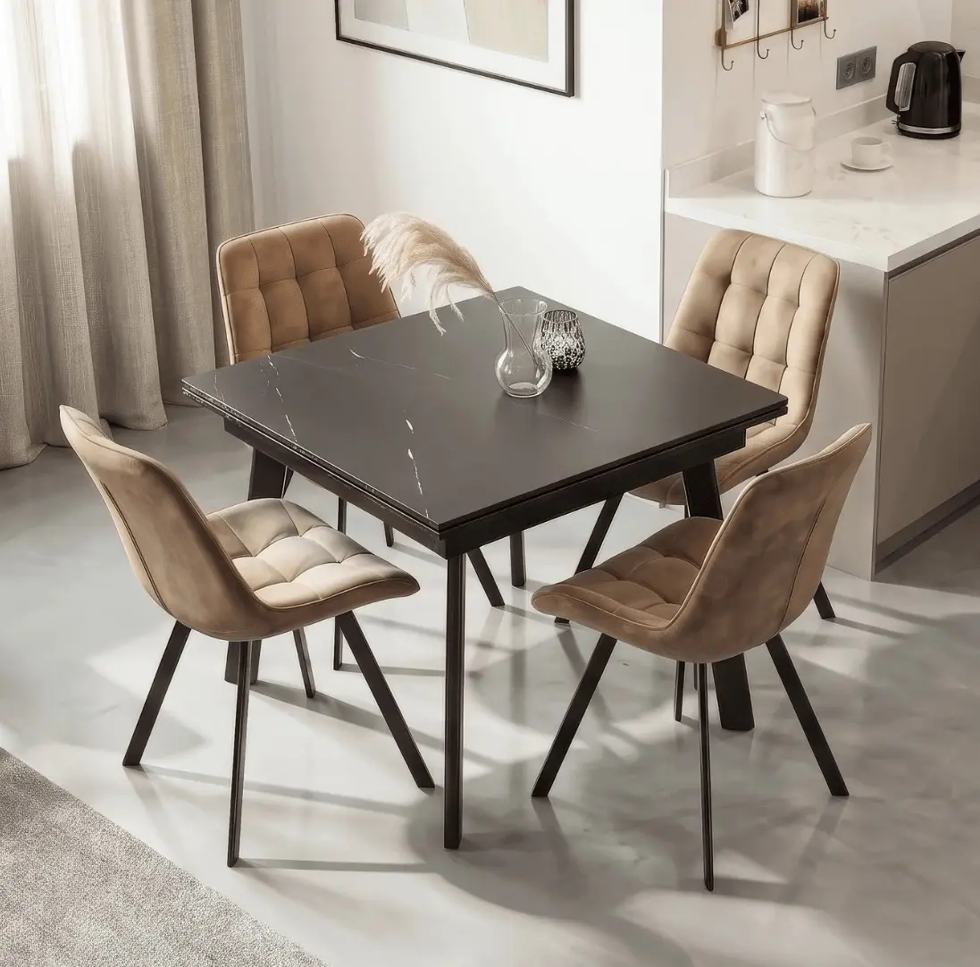 Стол раскладной Mebel Elite Lares 90/150 (Black Marble/Black)