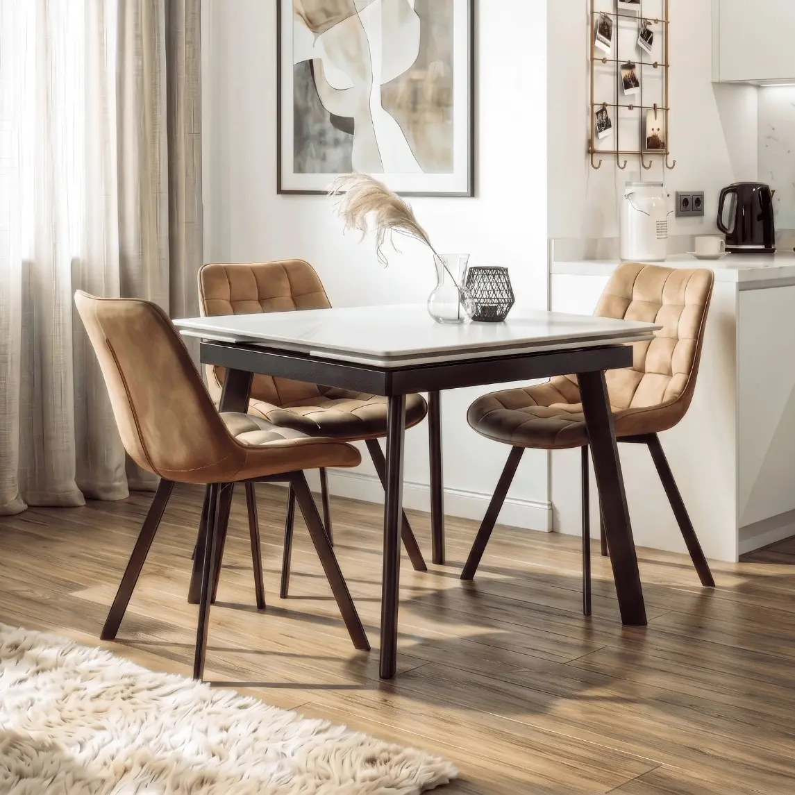 Стол раскладной Mebel Elite Lares 90/150 (White Marble/Black) - 2