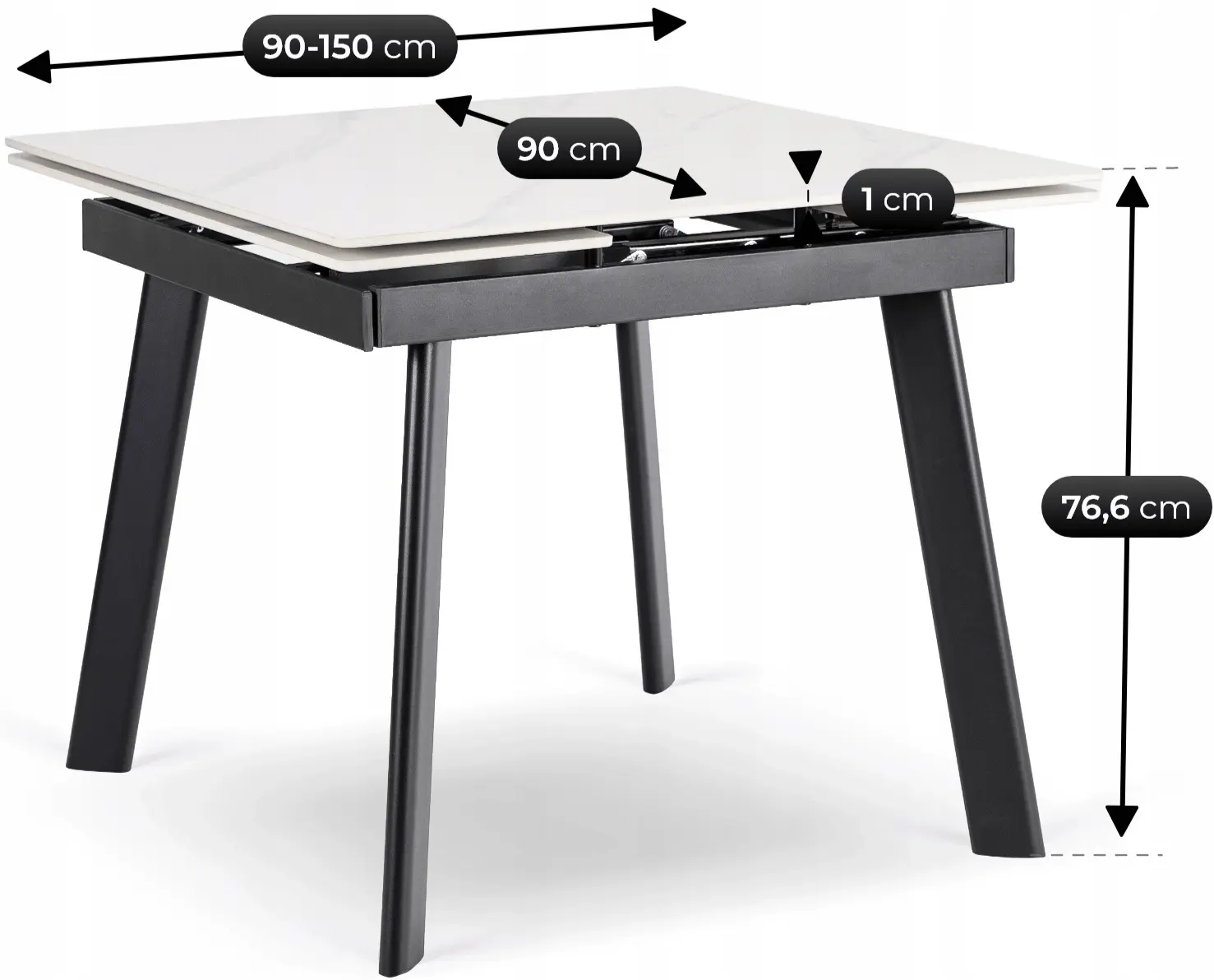 Стол раскладной Mebel Elite Lares 90/150 (White Marble/Black) - 8
