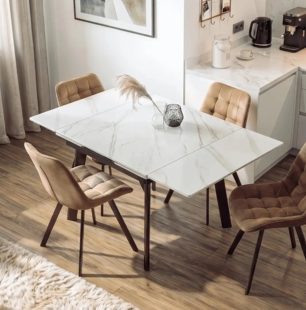 Стол раскладной Mebel Elite Lares 90/150 (White Marble/Black)