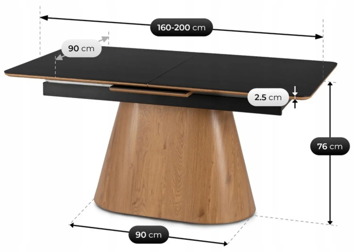 Masa extensibila Mebel Elite Lizbona 160/200 (Black/Oak)