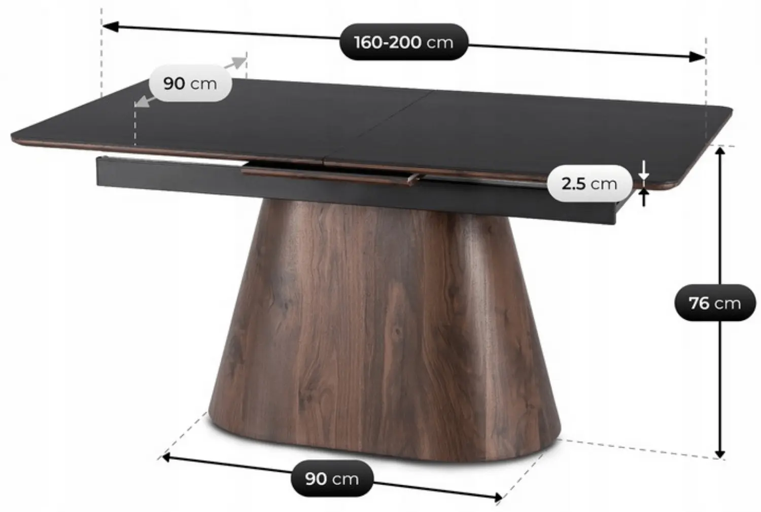 Стол раскладной Mebel Elite Lizbona 160/200 (Black/Walnut)