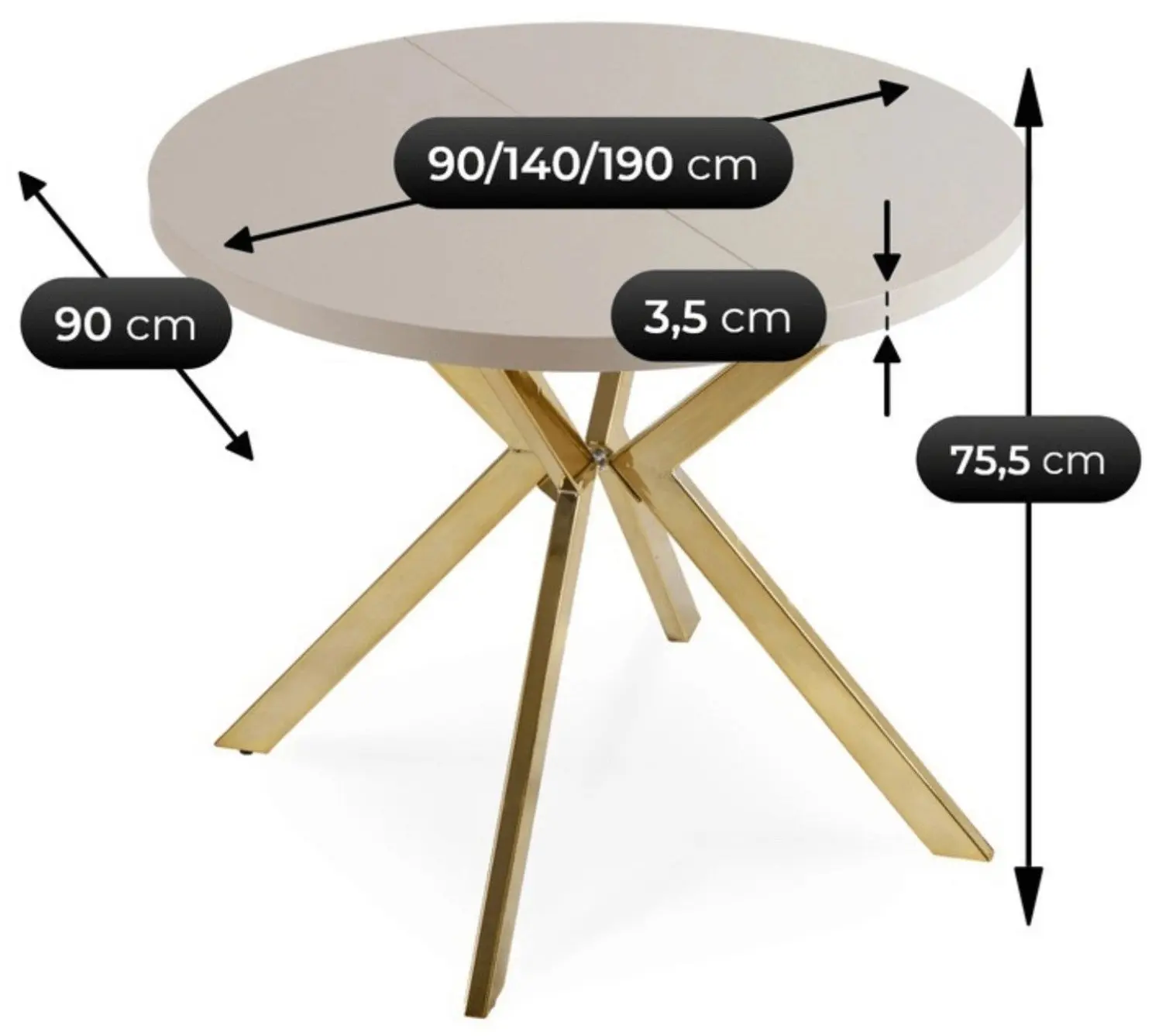 Стол раскладной Mebel Elite Lugo 90-190 (Cashmere/Gold) - 6