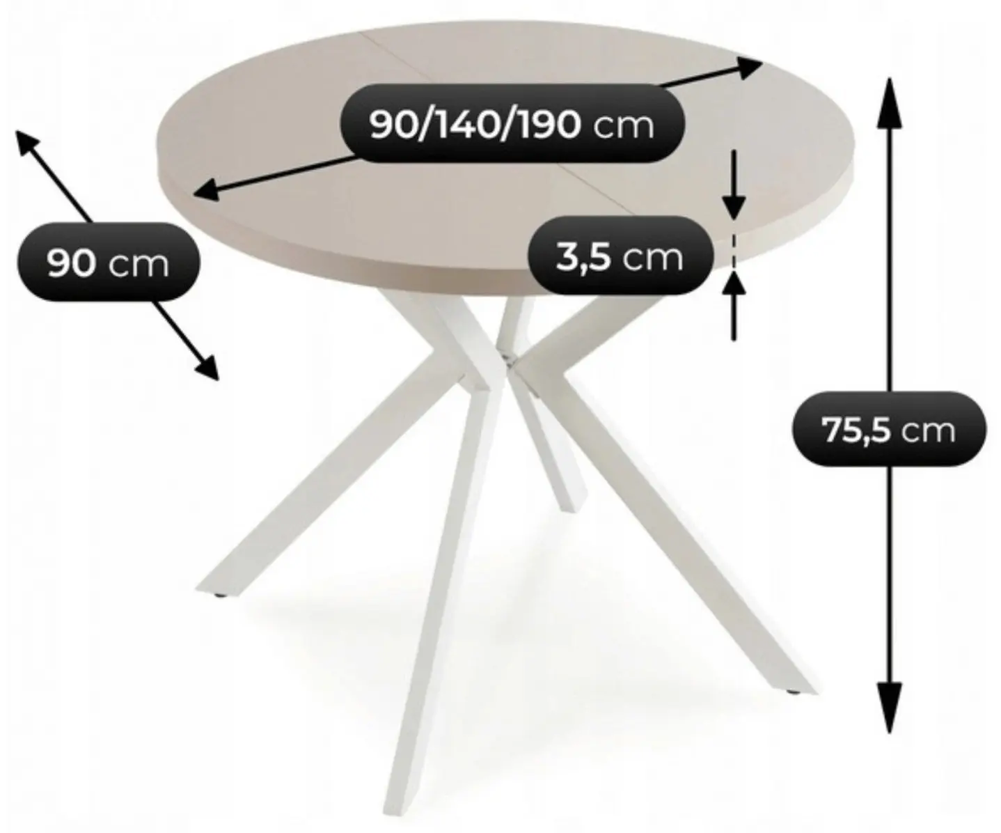 Masa extensibila Mebel Elite Lugo 90-190 (Cashmere/White)