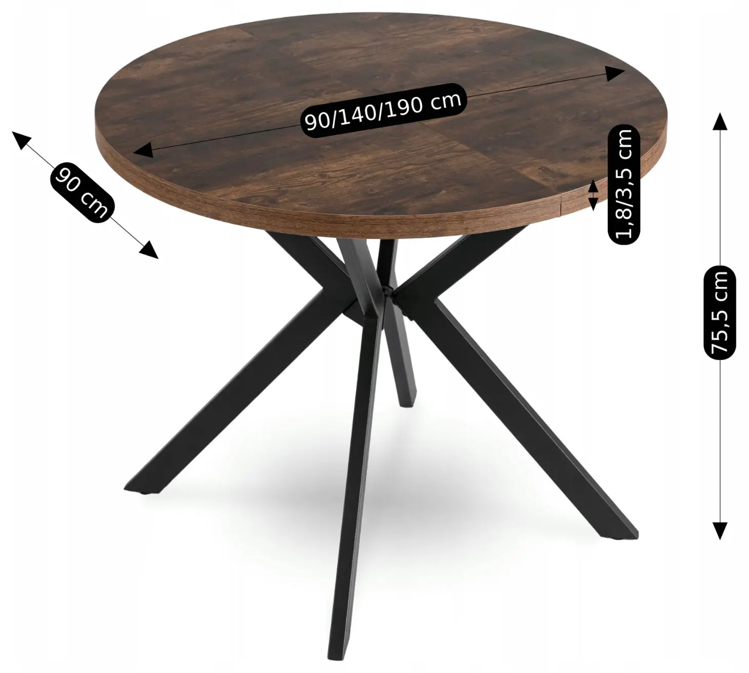 Masa extensibila Mebel Elite Lugo 90-190 (Rustic Oak/Black)