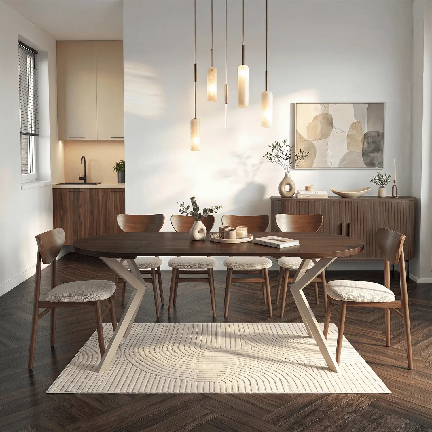 Masa extensibila Mebel Elite Lugo 90-190 (Walnut/Cashmere) - 9