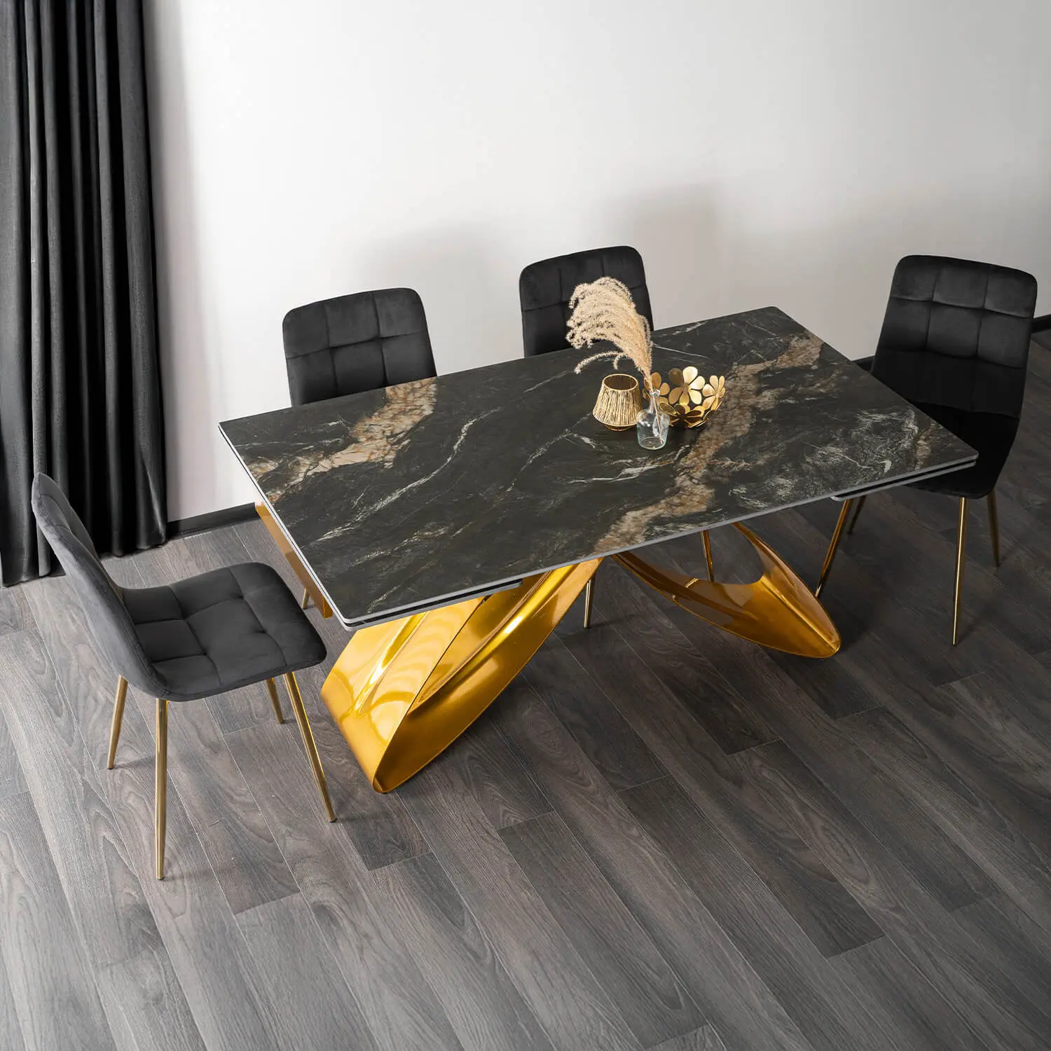 Стол раскладной Mebel Elite Luigi 160/240 (Black-Gold Marble/Gold)