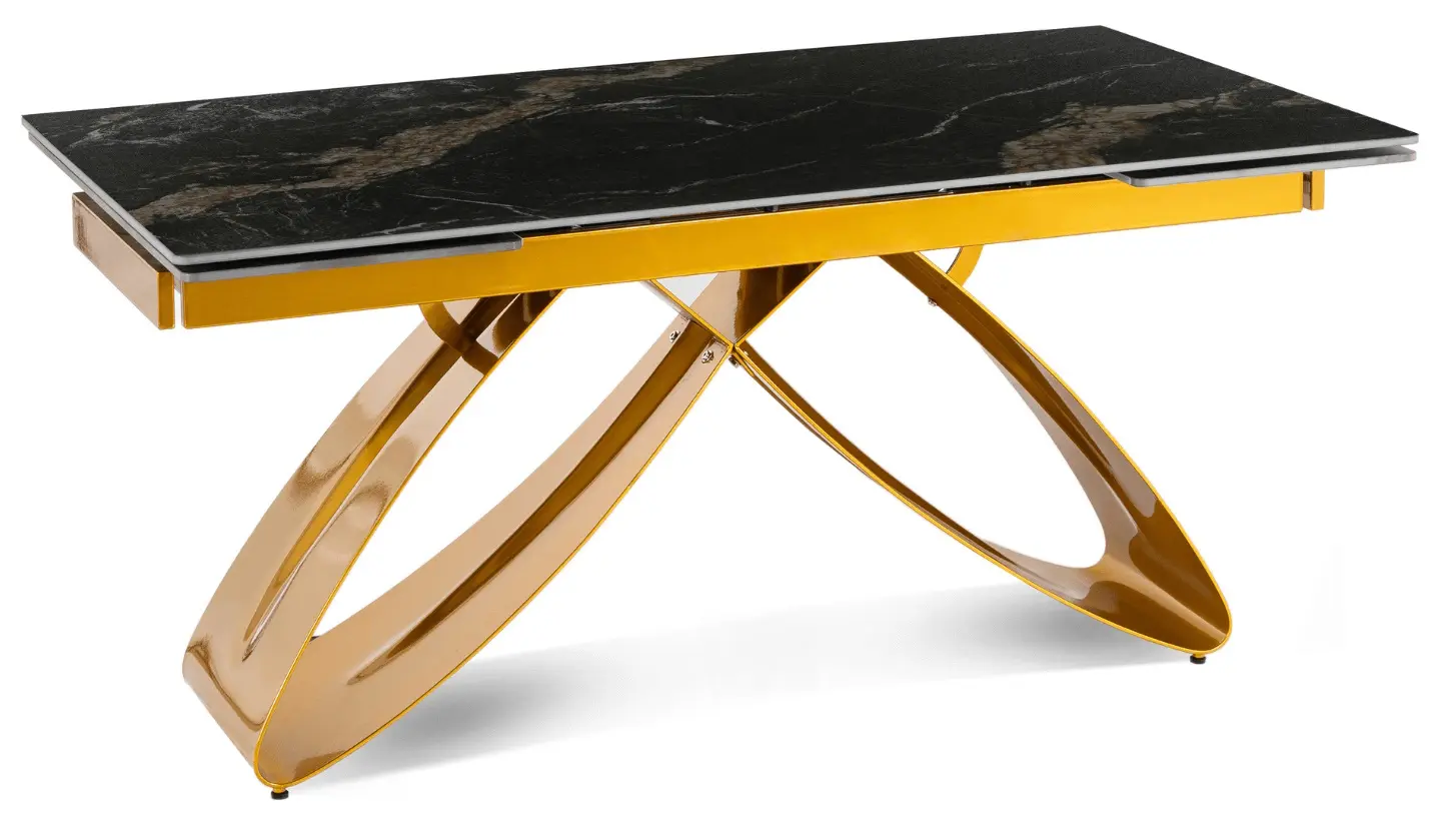 Стол раскладной Mebel Elite Luigi 160/240 (Black-Gold Marble/Gold)