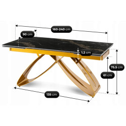 Стол раскладной Mebel Elite Luigi 160/240 (Black-Gold Marble/Gold) Thumb