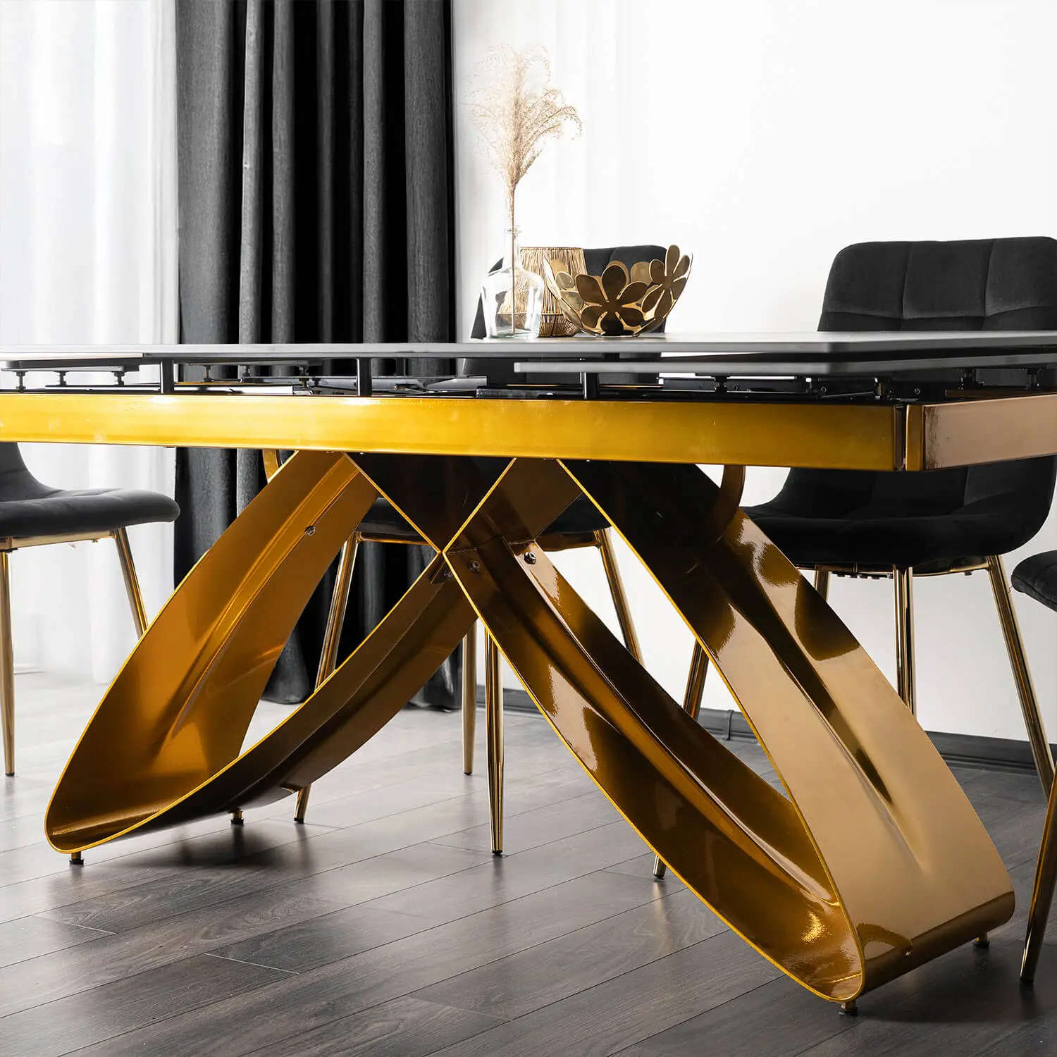 Стол раскладной Mebel Elite Luigi 160/240 (Black-Gold Marble/Gold)