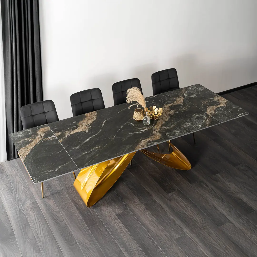 Стол раскладной Mebel Elite Luigi 160/240 (Black-Gold Marble/Gold)
