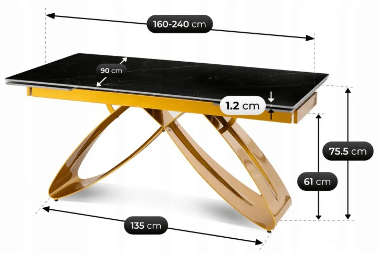 Masa extensibila Mebel Elite Luigi 160/240 (Black Marble/Gold)