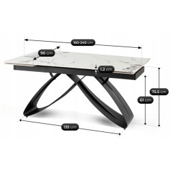Стол раскладной Mebel Elite Luigi 160/240 (White Marble/Black) Thumb