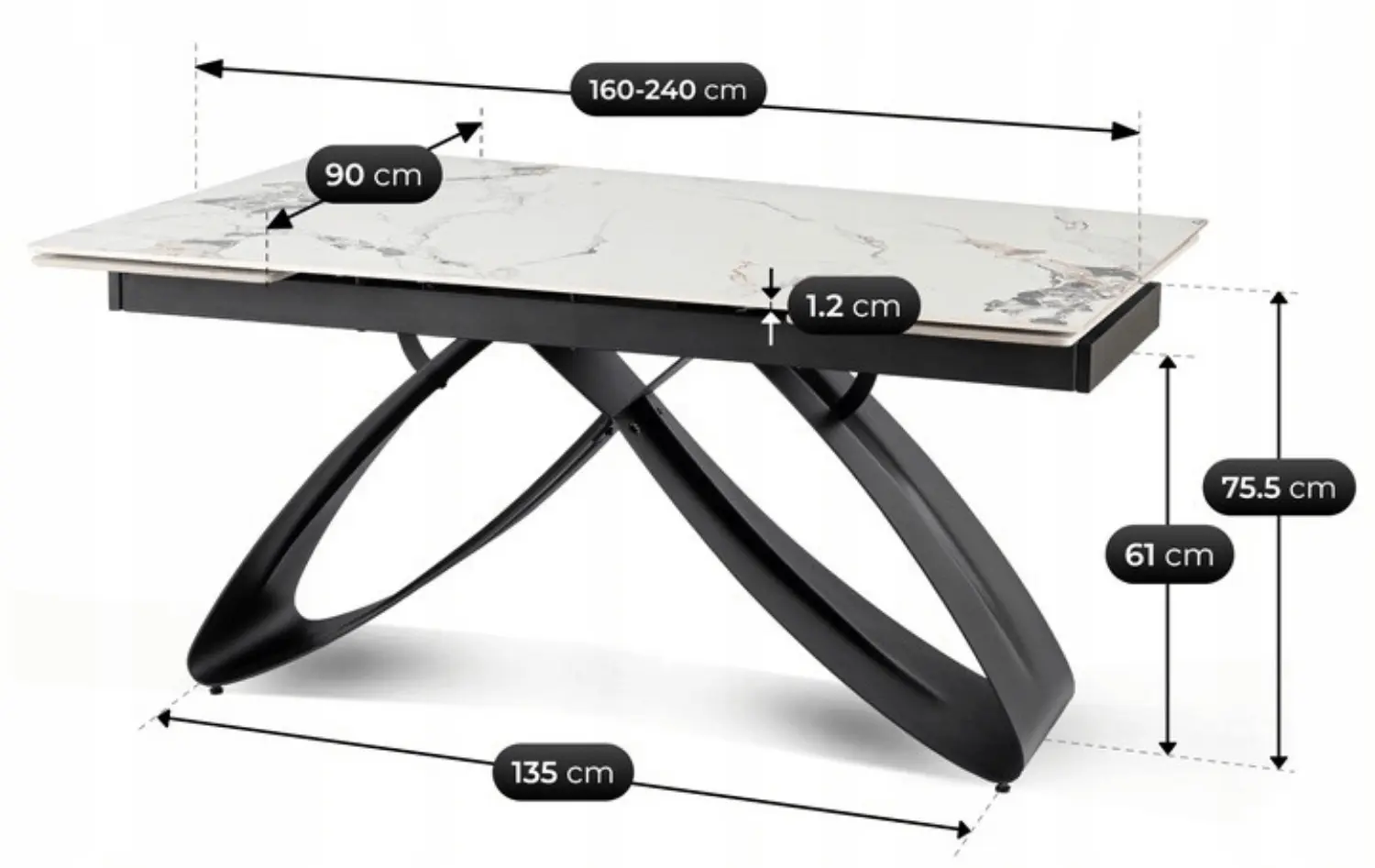 Стол раскладной Mebel Elite Luigi 160/240 (White Marble/Black) - 5