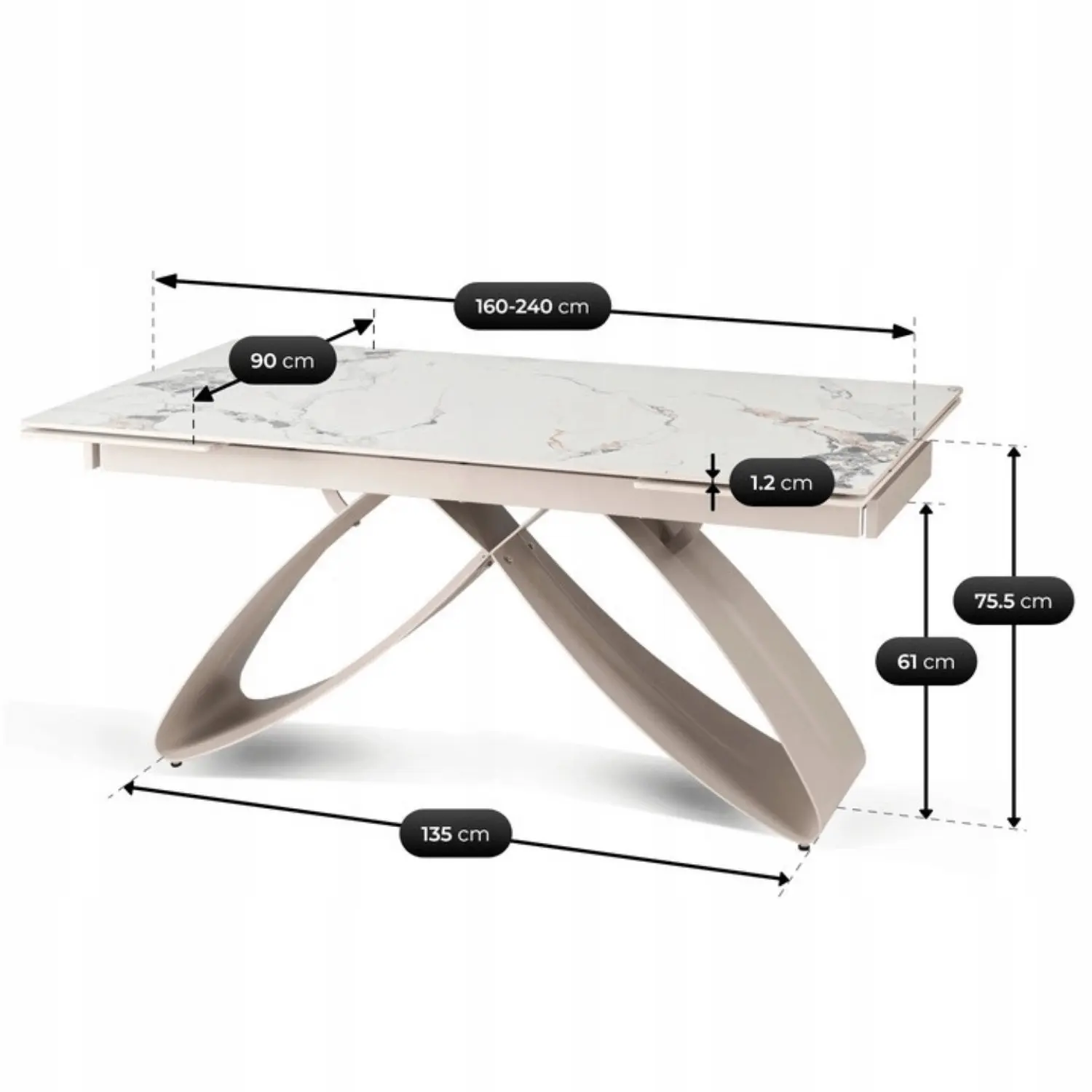 Masa extensibila Mebel Elite Luigi 160-240 (White Marble/Cashmere) - 5