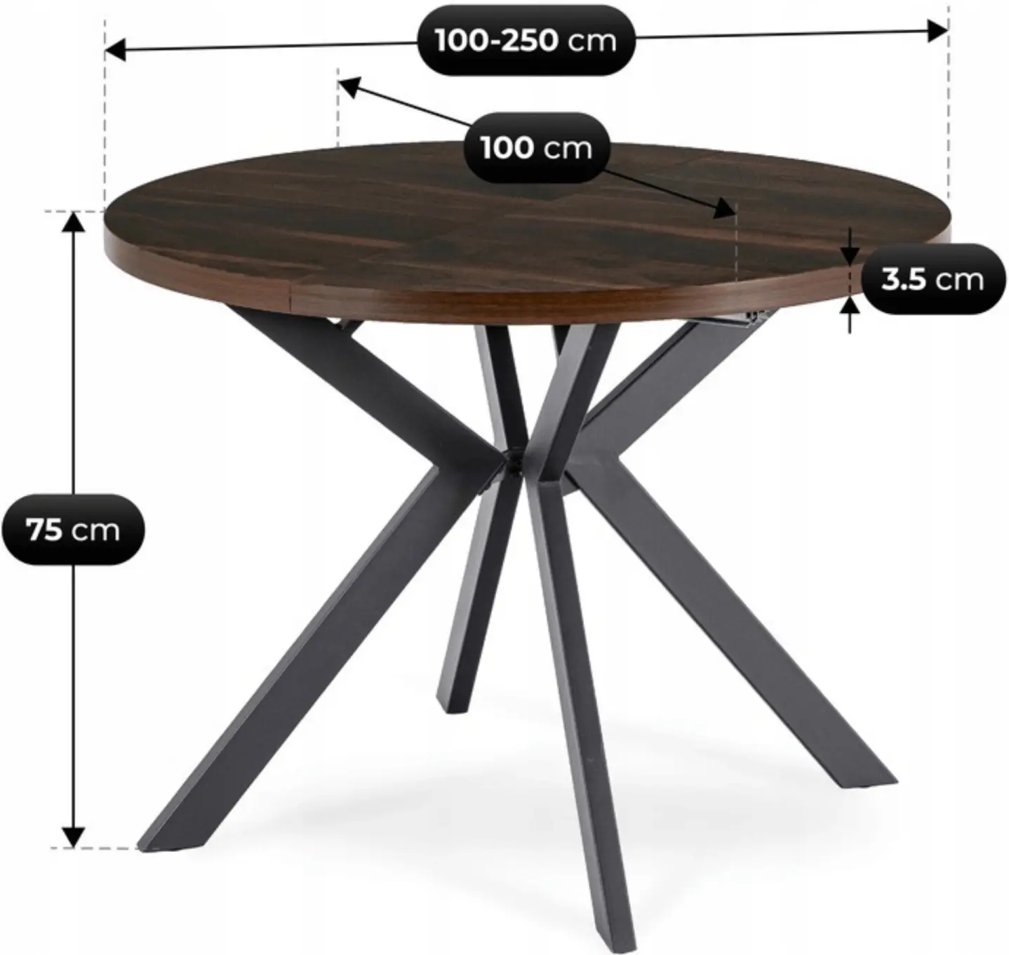 Стол раскладной Mebel Elite Lukas 100/250 (Walnut/Black) - 6