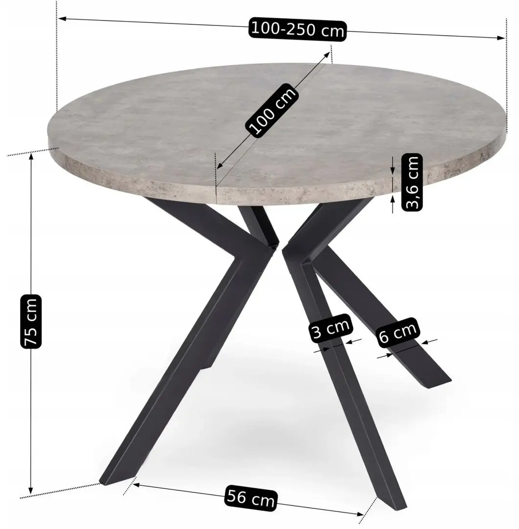 Masa extensibila Mebel Elite Lukas 250 (Concrete/Black)