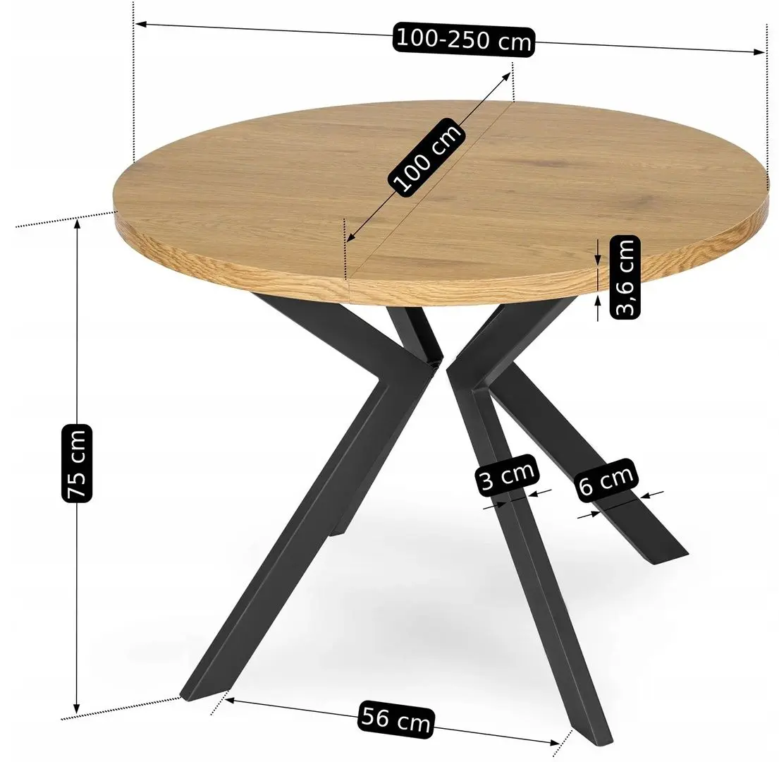 Masa extensibila Mebel Elite Lukas 250 (Golden Oak/Black)