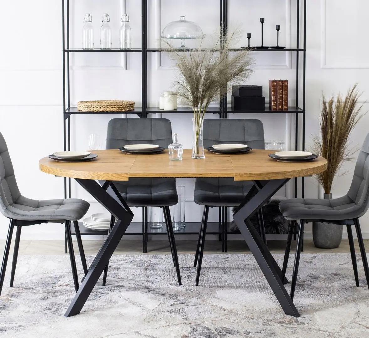 Masa extensibila Mebel Elite Lukas 250 (Golden Oak/Black)