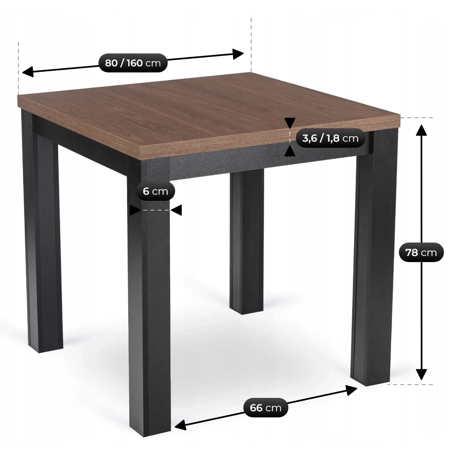 Masa extensibila Mebel Elite MAX 80-160 (Nicea Walnut/Black) - 7