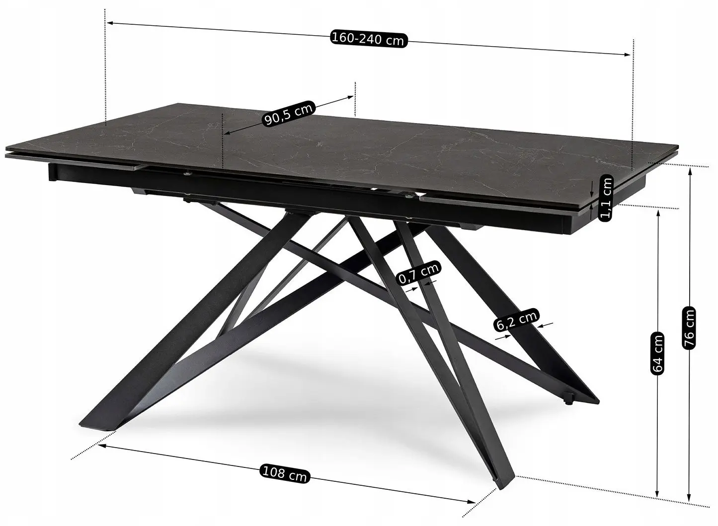 Masa extensibila Mebel Elite Maxime 76x160/240 (Black Marble)