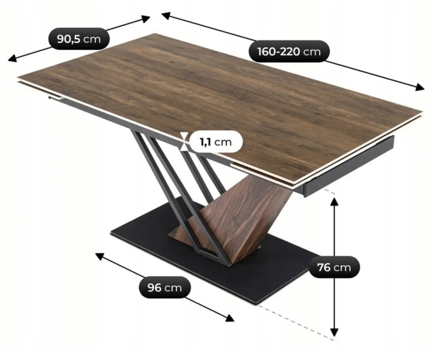 Masa extensibila Mebel Elite REX 160/220 (Dark Brown/Black)